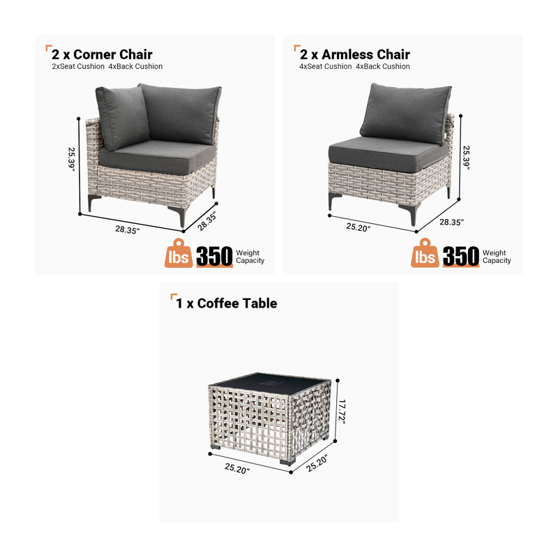 Ensemble de conversation modulaire en osier pour 4 personnes avec table basse lumineuse, ensemble de conversation moderne en rotin avec coussins Emroy
