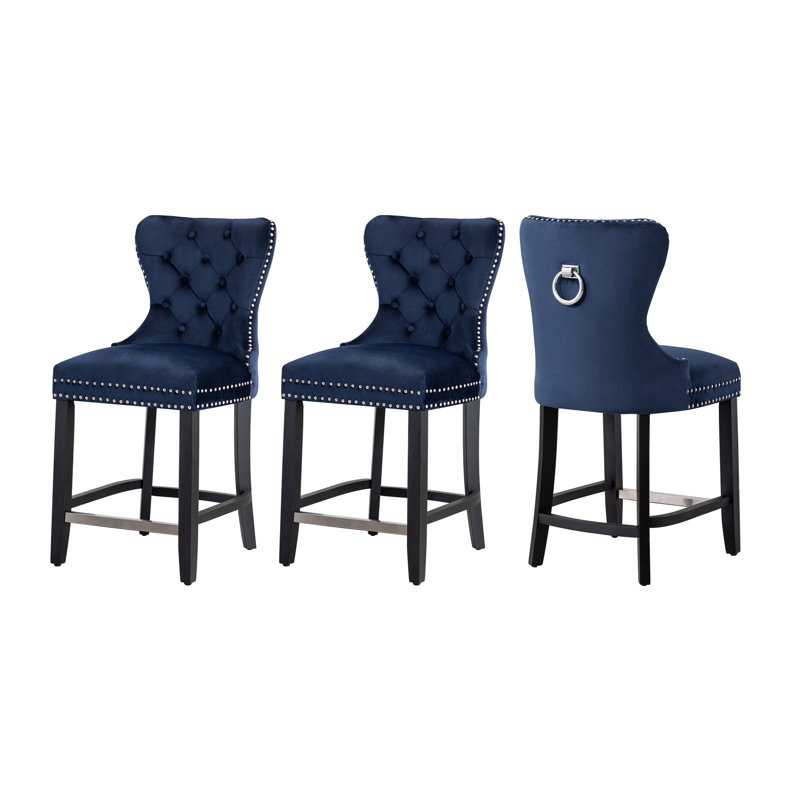 Tabouret de bar et de comptoir Kirsten, Noir, Bleu marine, Tabouret de comptoir (siège d'une hauteur de 24 p