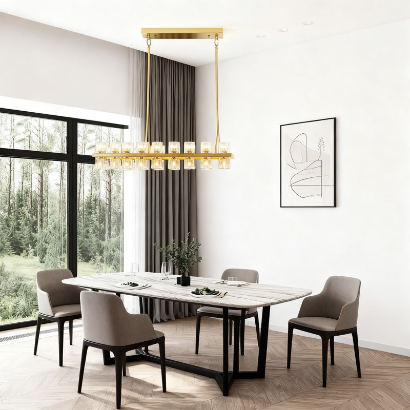 Lustre moderne en cristal rectangulaire à hauteur réglable pour salle à manger avec îlot de cuisine, lustre de ferme doré à intensité variable avec ampoules G4