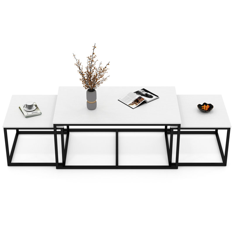 Ensemble de 3 tables basses gigognes, Blanc / Blanc