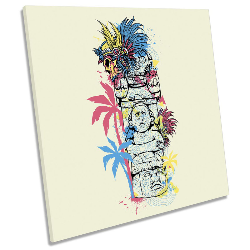 X8798 Buddha Monk Temple Palm Tree - Wrapped Canvas Print, 76.2cm H x 76.2cm W x 4cm D