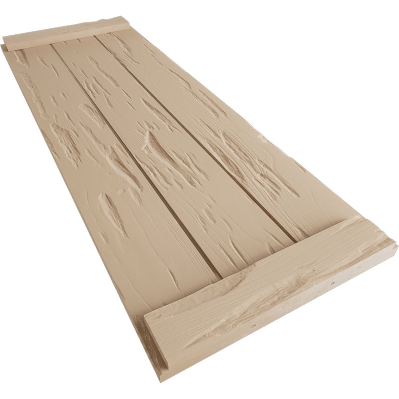 Volets rustiques en faux bois à trois planches jointes avec lattes (par paire), Texture cyprès Pecky / brun clair apprêté