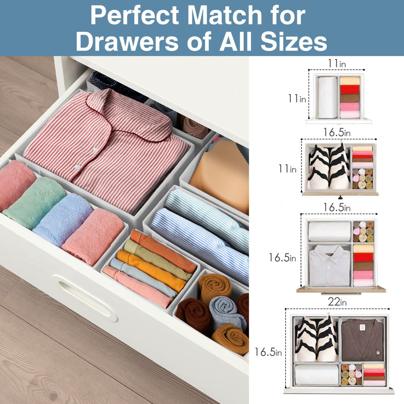Drawer Organizer Clothes, 8 Pack Underwear Drawer Organizer, Foldable Closet Organizers And Storage Dresser Drawer Dividers, White