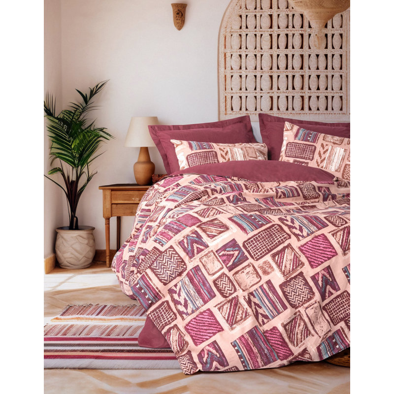 Claret Red 100% Cotton Ranforce Quilt Cover Set, Includes 63 x 87 Duvet Cover, 71 x 94 Flat Sheet & 20 x 28 Pillowcase | Machine Washable, 145 Thread Count, Button Closure | Soft, Durable, Elegant Bedding