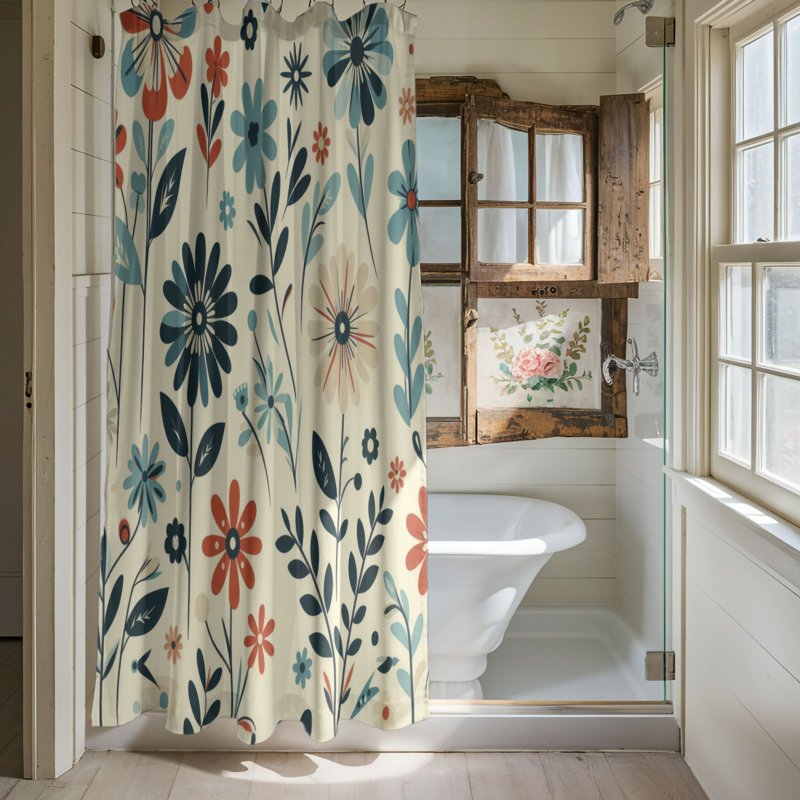 Funky Flower Buzz - 1 Piece Standard Shower Curtain, 74"H x 71"W