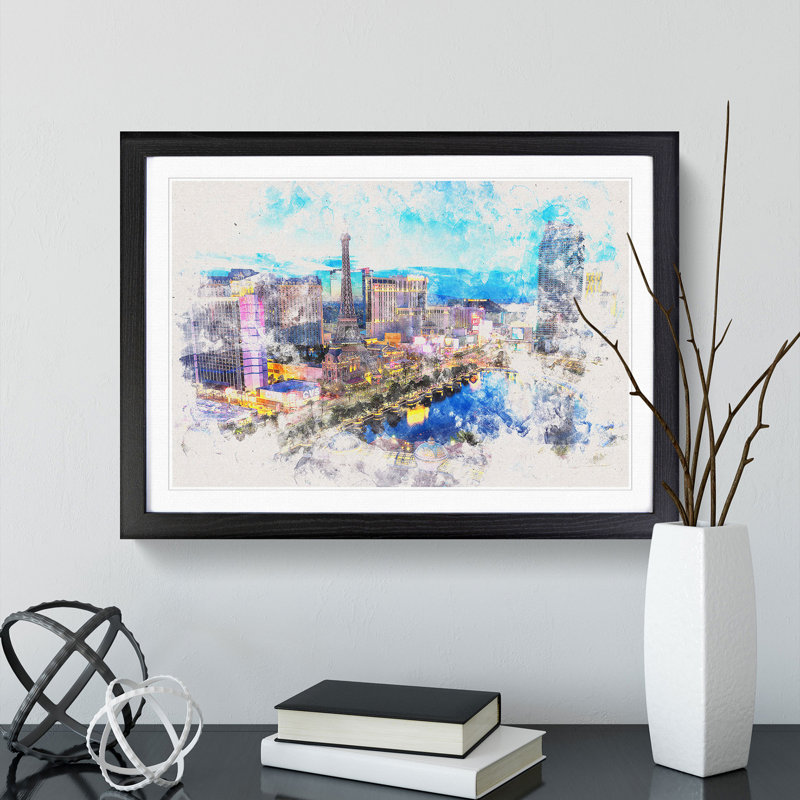 The Las Vegas Strip - Picture Frame Painting Print, 62cm H x 87cm W x 2cm D, Oak Framed