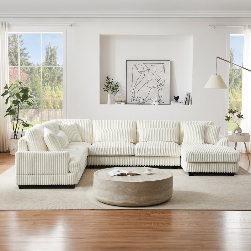 Oversized U-Shaped Corduroy Sectional Sofa with Chaise