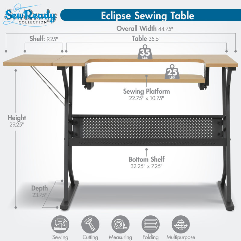 44.75" W x 23.5" D Sewing Table with Sewing Machine Platform, Maple