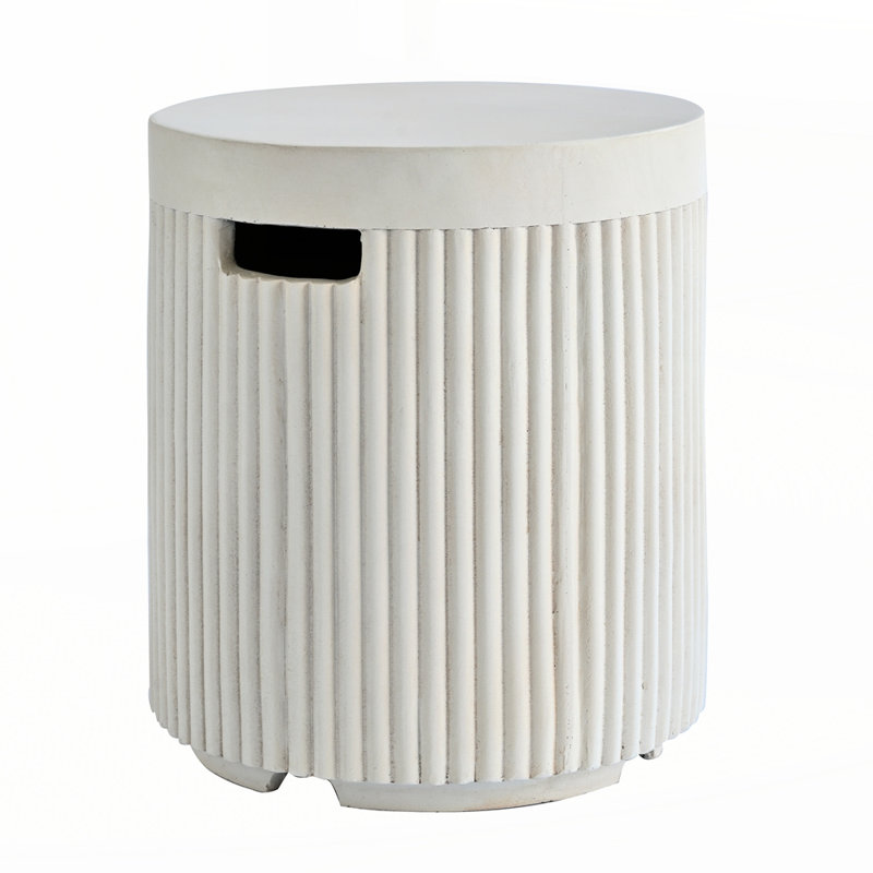 Outdoor Round Propane Tank Cover Table with Vertical Fluted Design, Beige