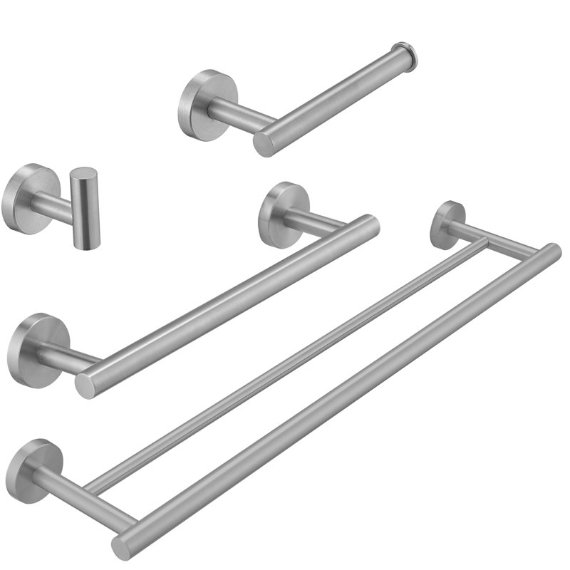 Ensemble 4 pièces de quincaillerie de salle de bain avec porte-serviettes et porte-papier hygiénique en nickel brossé
