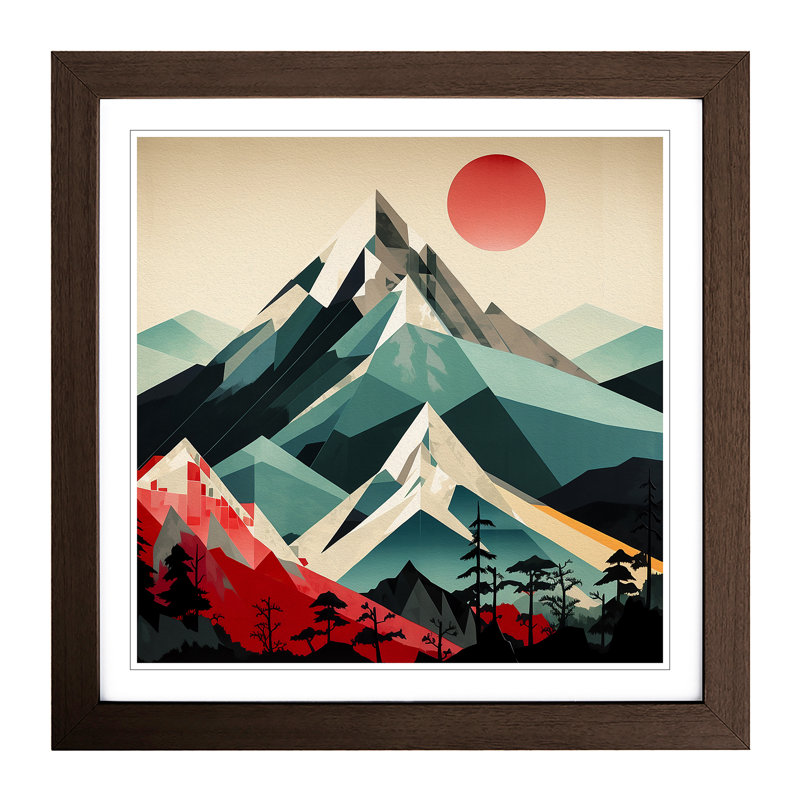 Japanese Mountains Constructivism No.7 - Single Picture Frame Print on Wood, Walnut