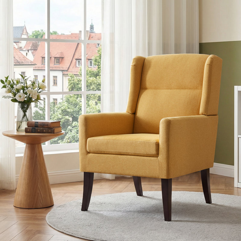 High-Back Upholstered Polyester Accent Armchair for Living Room Bedroom, Yellow