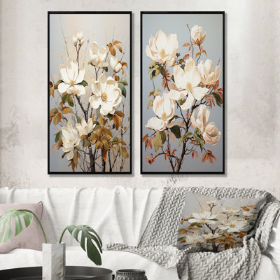 «Gentle Magnolia Beige Melody», ensemble d'art mural sur toile Magnolias