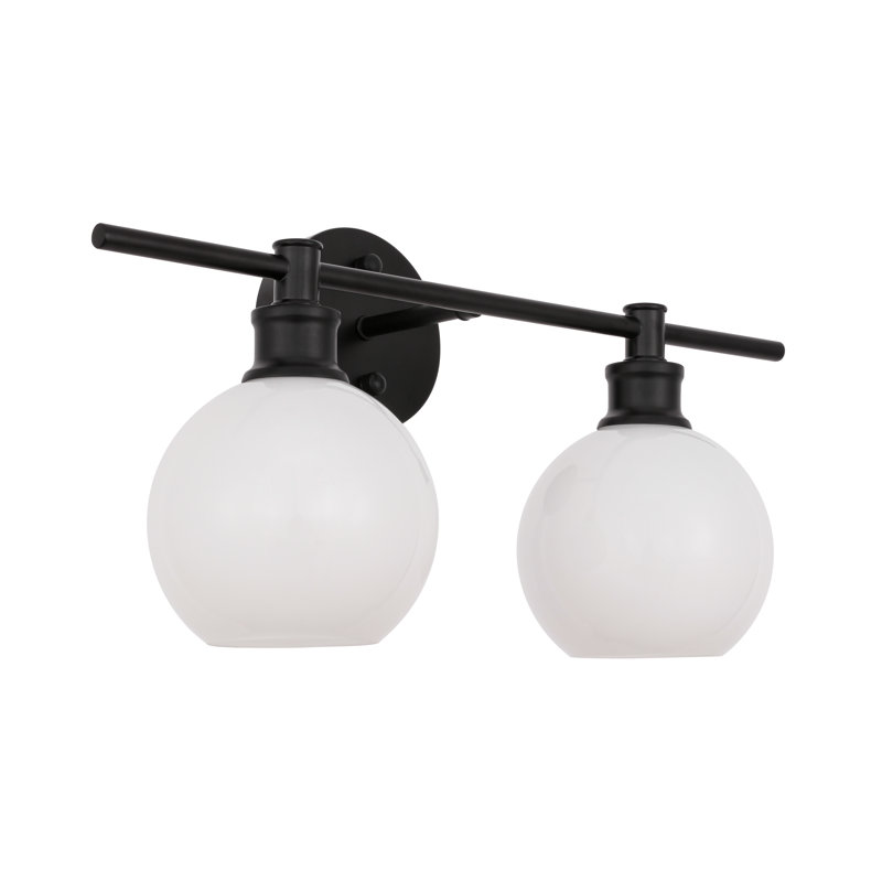 Drinkard Glass Metal Vanity Light, Black, Frosted White, 2 Lights