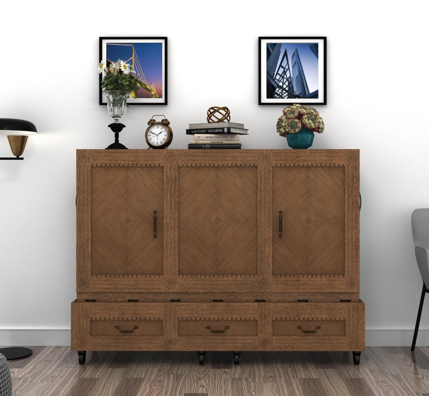 Red Barrel Studio® Imperial Queen Solid Wood Rolling Cabinet Bed with ...