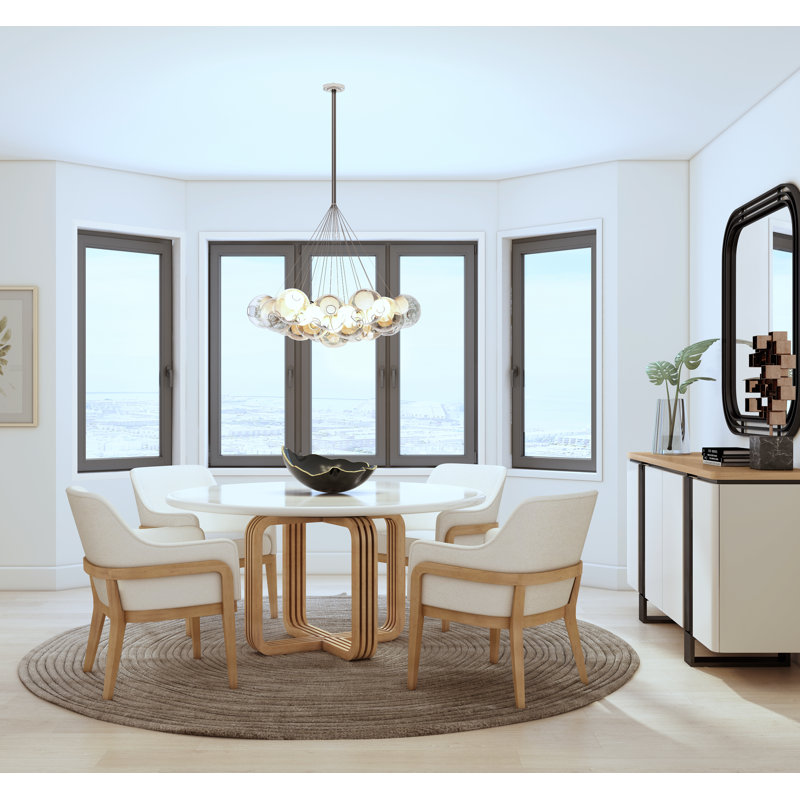 Brown and White Round Wood Dining Table for Six