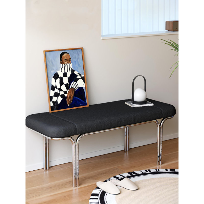 Banc en velours de style crème en acier inoxydable pour chambre à coucher et salon, Noir