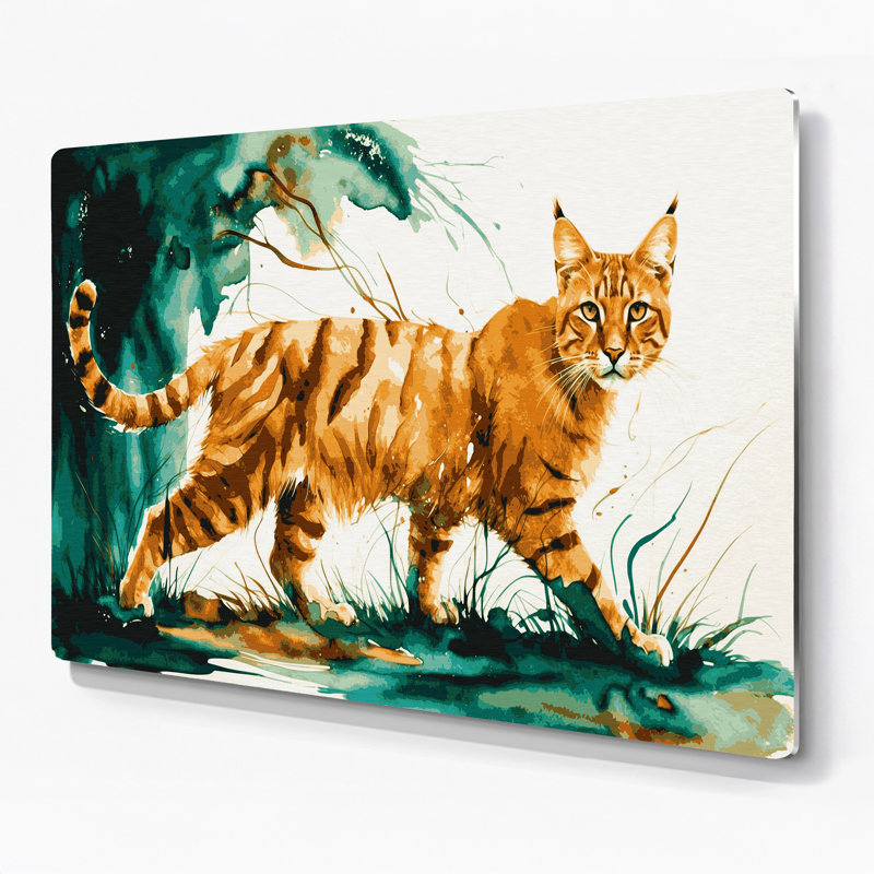 Faune, chat doré africain, art mural en métal, H 11 po x l 14 po