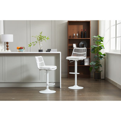 De 2 tabourets de bar, 360 chaises réglables pivotantes pour la cuisine et la salle à manger, conception avec repose-pieds, structure en métal, capacité de 250 lb, blanc, tabouret classique 2 pièces, chaise, 34,07 po à 42,91 po, style