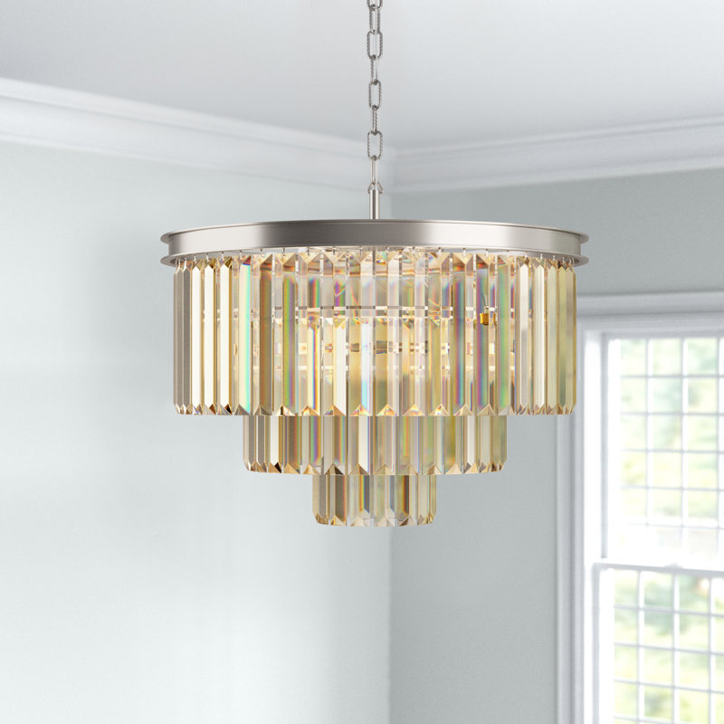 Yazmin 9 - Light Steel Dimmable Tiered Chandelier, Polished Nickel, Smoky