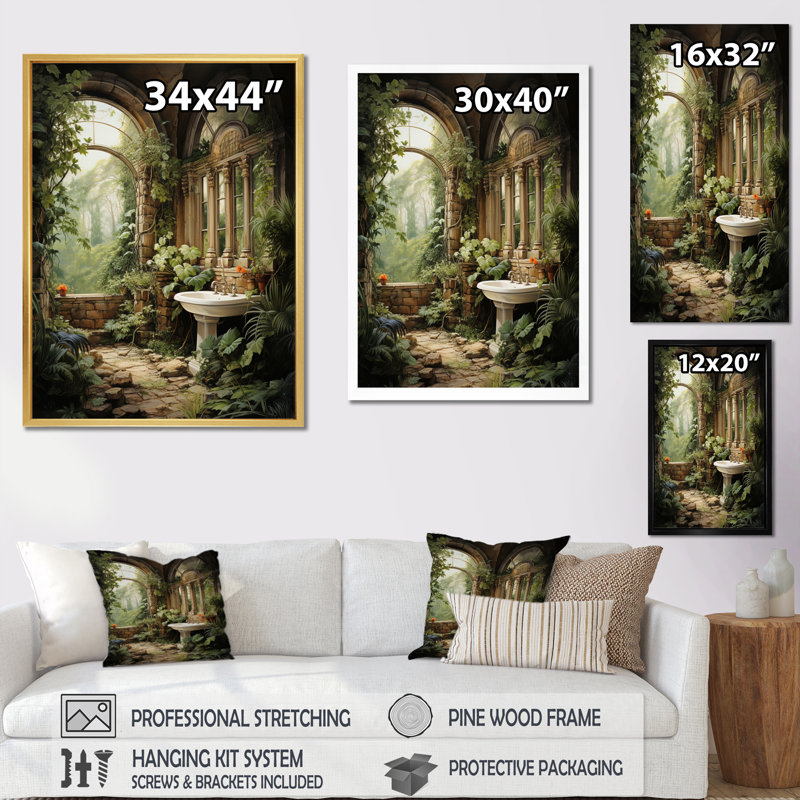 Corenzo Bathroom Natures Retreat I - Art mural encadré pour salle de bain, Toile tendue, H 20 po x l 12 po x P 1 po