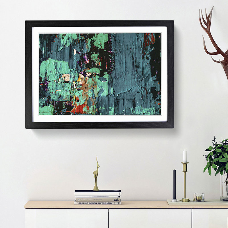Abstract Art Painting Vol.229 by S.Johnson - Picture Frame Painting Print, 48cm H x 65cm W x 2cm D, Black Framed