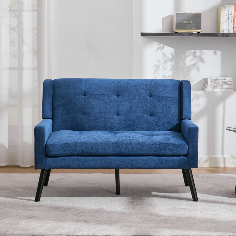 47.24" Wide Tufted Back 2-Seater Accent Chair With High-Density Foam Cushion Premium Linen/Suede Loveseat Sofa For Small Spaces