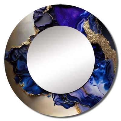 Rabecca Abstract Geode Gold And Purple Marble - Marble Decorative Wall Mirror, Purple Round Mirror, Printed Metal Art