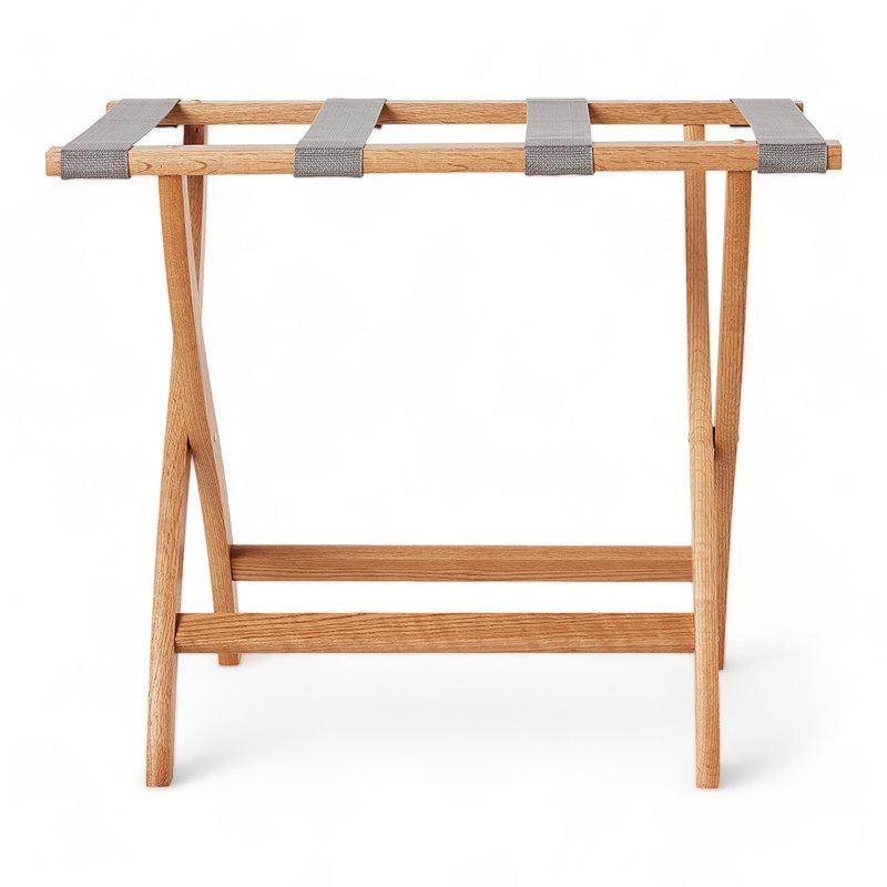 Porte-bagages pliable en bois, Chêne clair, Gris