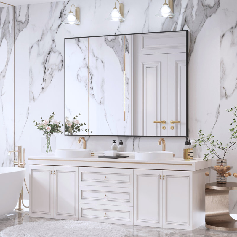 Sartori Aluminum Framed Rectangular Vanity Wall Mounted Mirror, Black, 36" x 48"