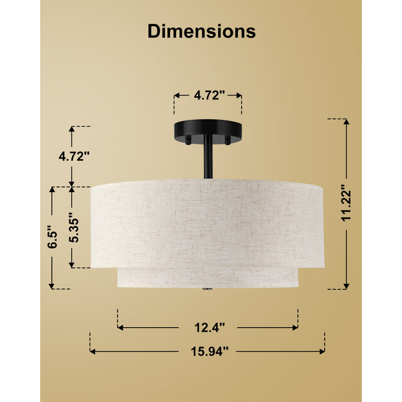 16" Semi Flush Mount Ceiling Light, Black
