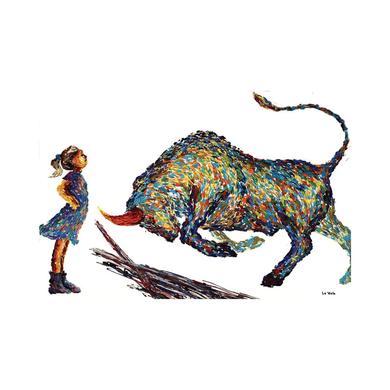 Fearless Girl And Bull by Viola Painting - Wrapped Canvas Gallery-Wrapped Canvas Giclée, 45.72 cm H x 66.04 cm W
