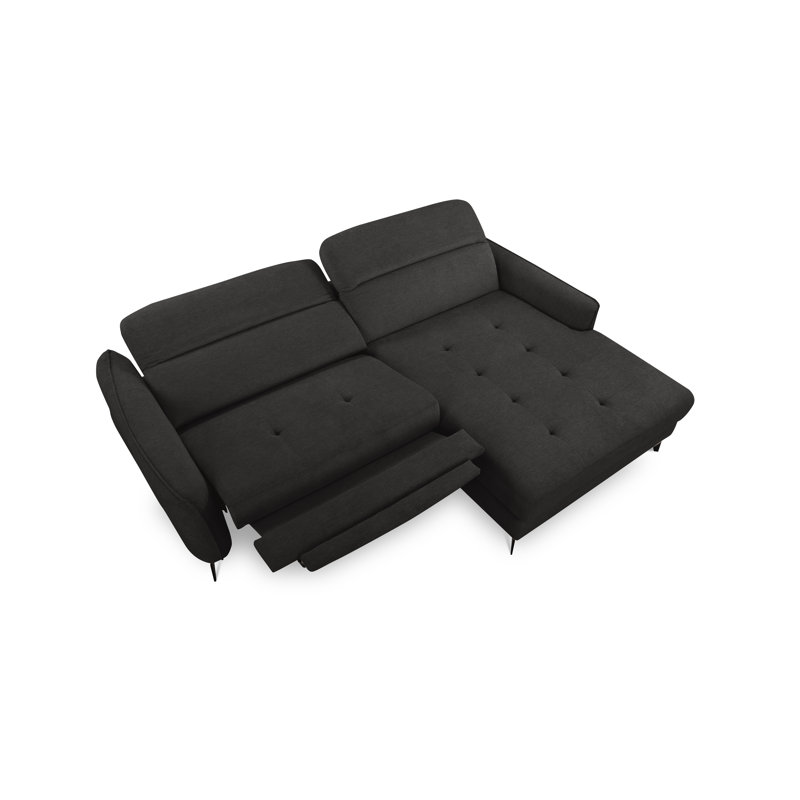 Morpeth Power Reclining Upholstered Corner Sofa in Chenille Fabric with Adjustable Headrests, Black, Right Hand Facing