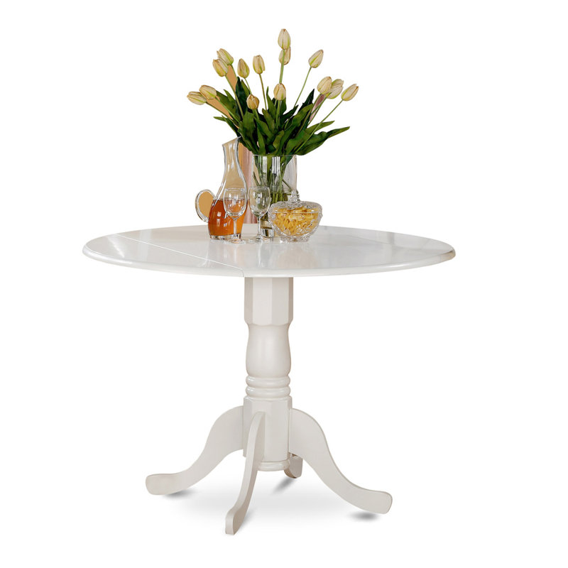 3 Piece Dining Room Table Set Contains a Round Kitchen Table with Dropleaf and 2 Dining Chairs, 42x42 Inch, Linen White