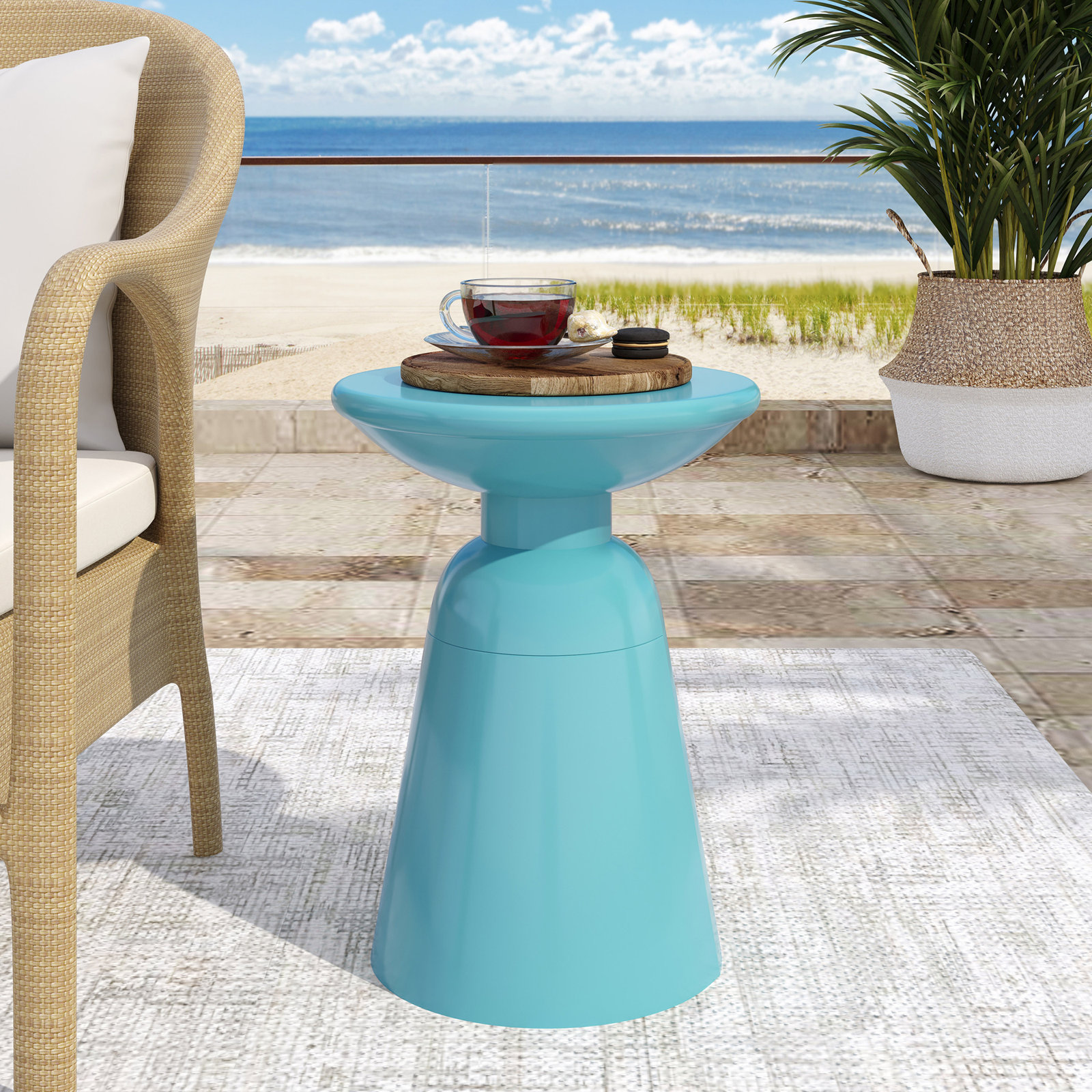Atira 15'' Iron Outdoor Side Table, Teal