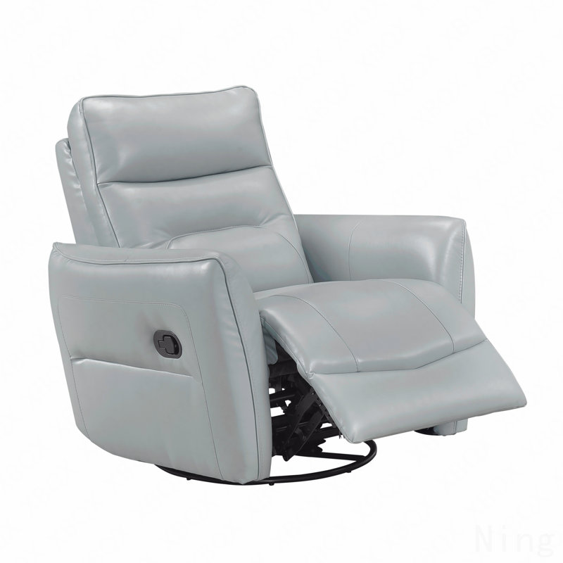Aqua Leather Swivel Recliner - Comfort Upholstery, Solid Wood Frame, Living Room Furniture, Gray