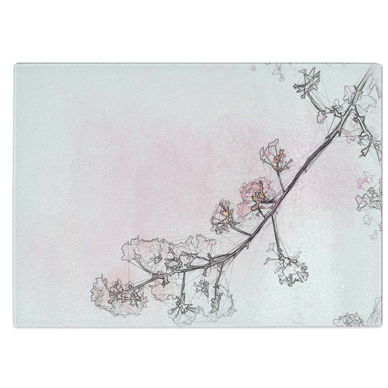 Tempered Glass Blossom Cherry Tree Chopping Board, 39 cm W x 28.5 cm L