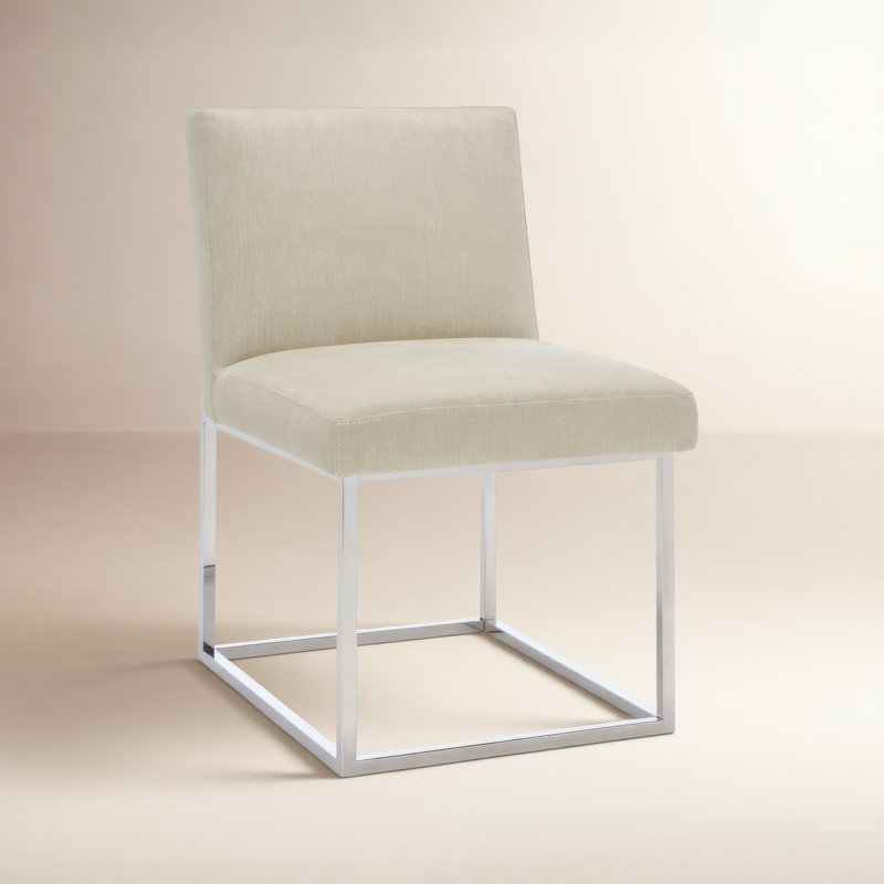 Chaise d'appoint rembourrée en acier inoxydable Athens, 100 % polyester taupe, Argent