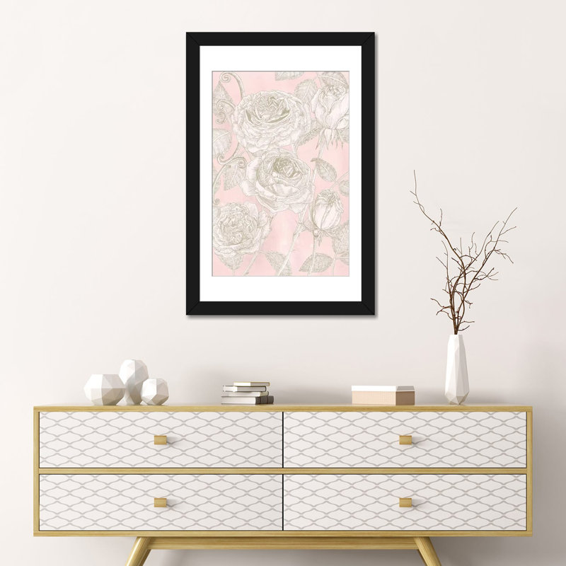 «Blooming Roses I», impression sur toile, H 24 po x l 16 po x P 1 po, Papier d'art encadré noir, Blanc