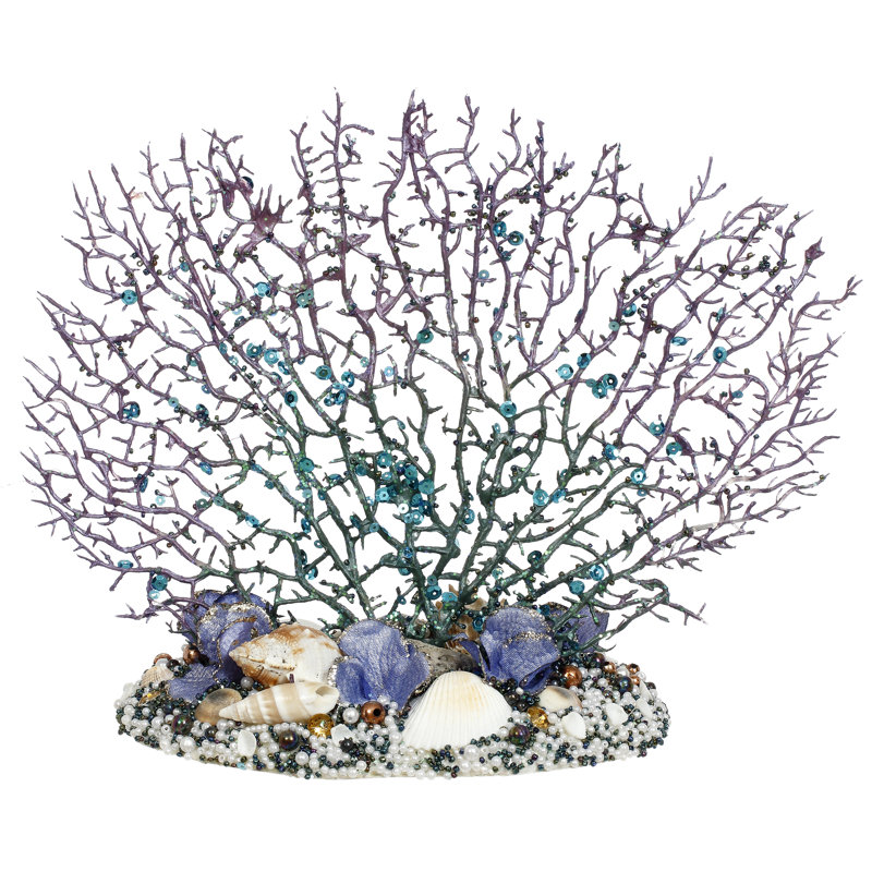 Beaded Coral With Seashells Table Top - 11.5 Inches Set Of 3