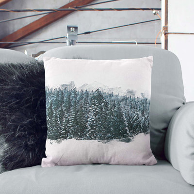Fir Tree Forest in Winter in Abstract Cushion with Filling
