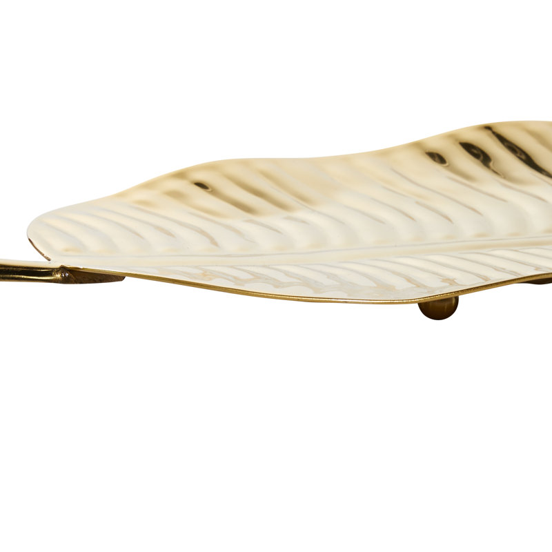 Elegant Gold Metal Leaf-Shaped Decorative Tray Set