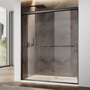 48" X 72" Double Sliding Doors with Double-handle towel rack and 1/4" Tempered Glass