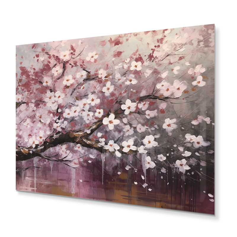 Rose et gris cornouiller Elegance II - décoration murale florale en métal, H 16 po x l 32 po x P 1 po
