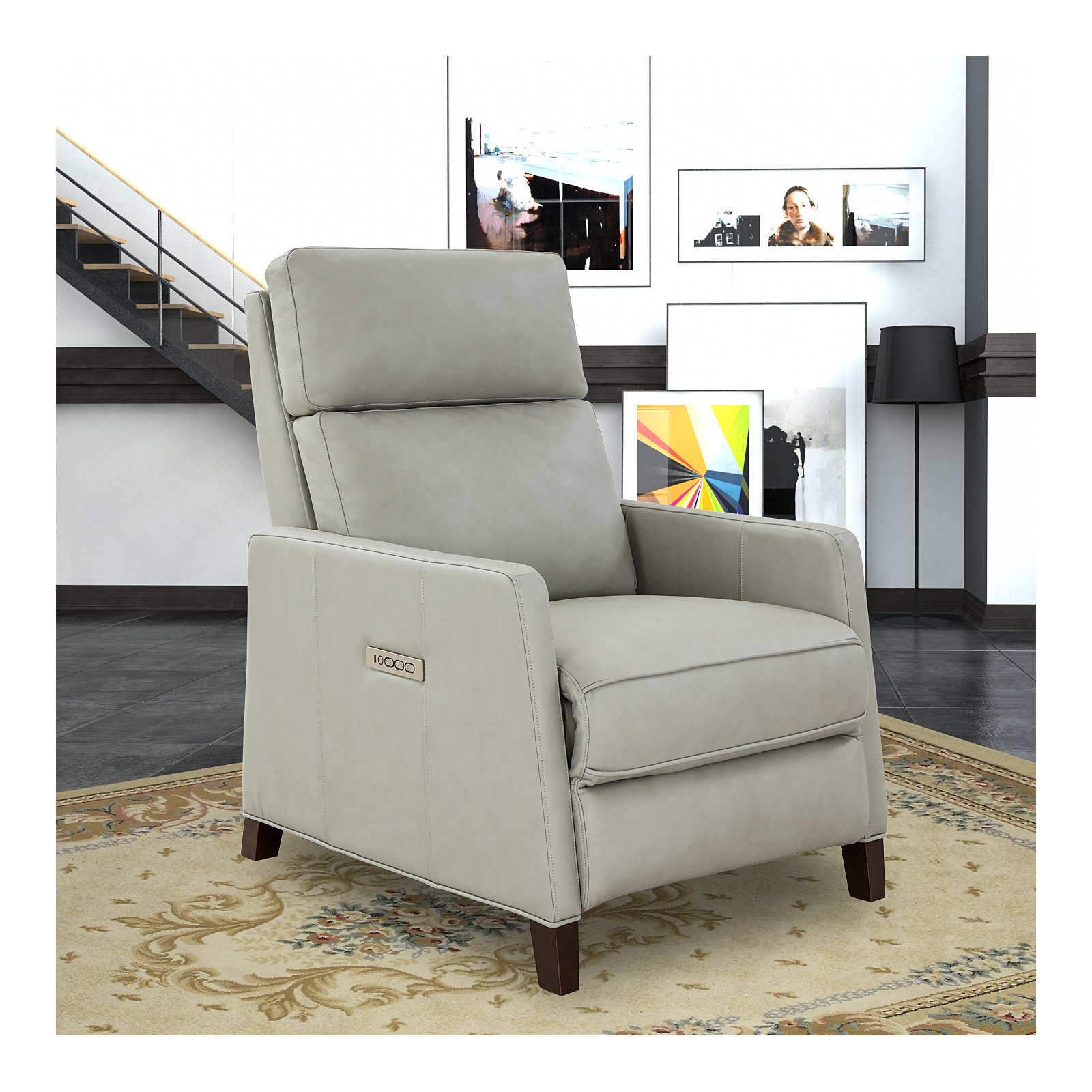 Morlan Recliner, Corbett Chromium Pebbled Top Grain Leather