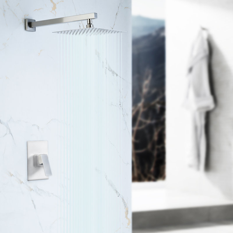 Pomme de douche à fixation au plafond 10 po en acier inoxydable avec bras de douche, Nickel brossé