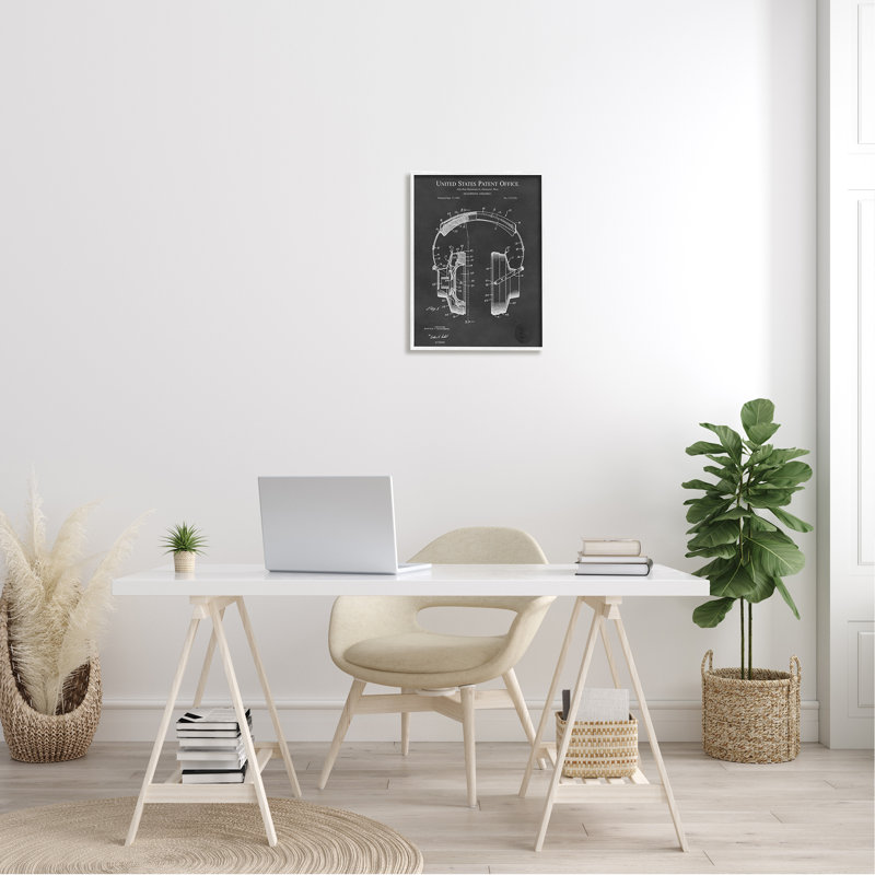 Schéma détaillé d'écouteurs de musique, L 16 po x H 16 po, Giclée encadrée blanc bord de mer