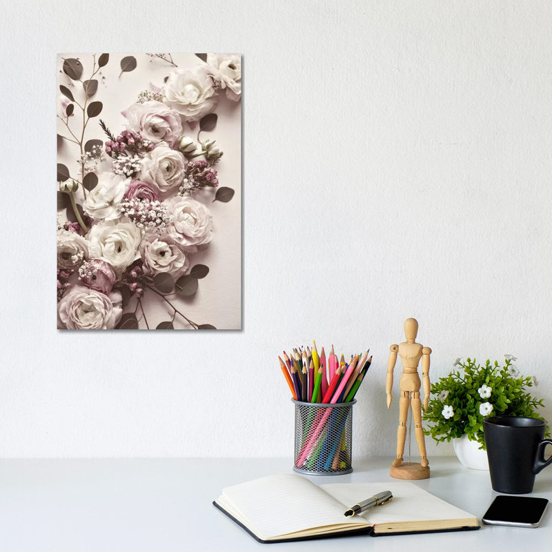 Flat Lay Flowers by Monika Strigel - Wrapped Canvas Print, 20.32 cm H x 30.48 cm W