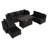 Caradog Wicker 6 - Person Patio Conversation Sets Black with Cushions, Coffee Table and 44" Fire Pit Table-890320167