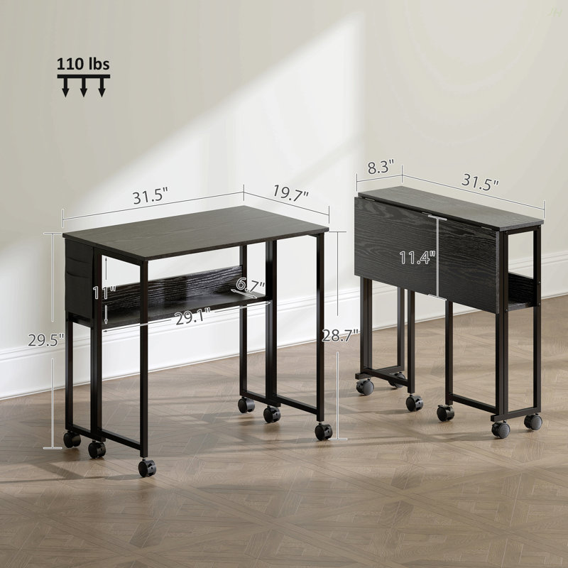 Bureau pliable avec sac de rangement, bureau d'ordinateur pliable, pour petits espaces, bureau à domicile, Noir, Noir